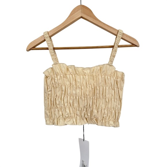 Rita Row Tops - Rita Row Women Cream Smocked Ruched Crop Top Tank XS NWT
